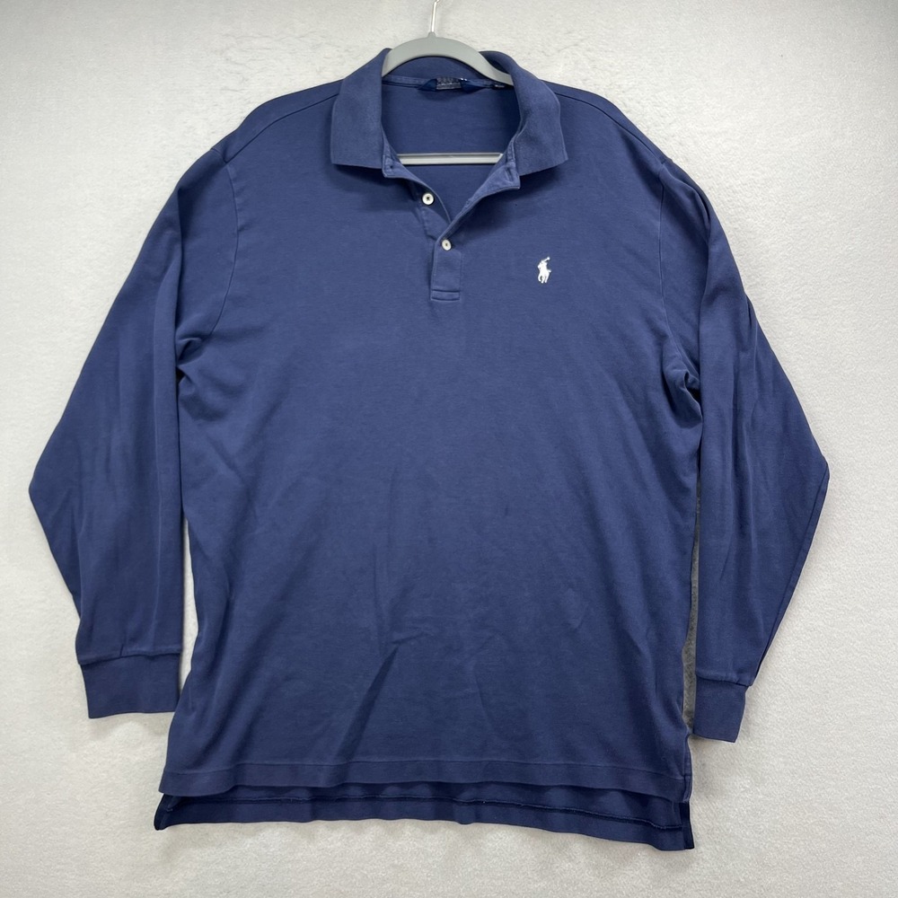 Polo Golf Ralph Lauren Shirt Mens XL Blue Pima Cotton Long Sleeve Rugby Preppy